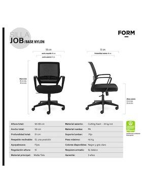 Silla de escritorio Form Design de tela