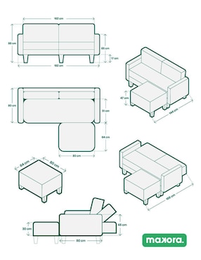 Sala modular samba memory foam reclinable 3 posiciones Makora