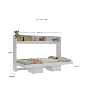Cama Abatible con repisas Amanta de mdf individual