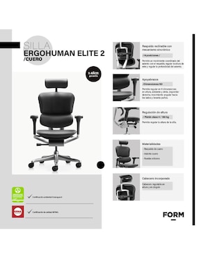 Silla de escritorio ergonómica con cabecero Form Design de cuero