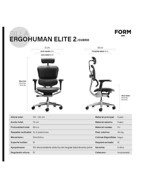 Silla de escritorio ergonómica con cabecero Form Design de cuero