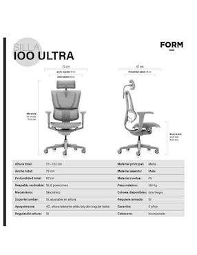 Silla de escritorio Ergonómica con cabecero Form Design