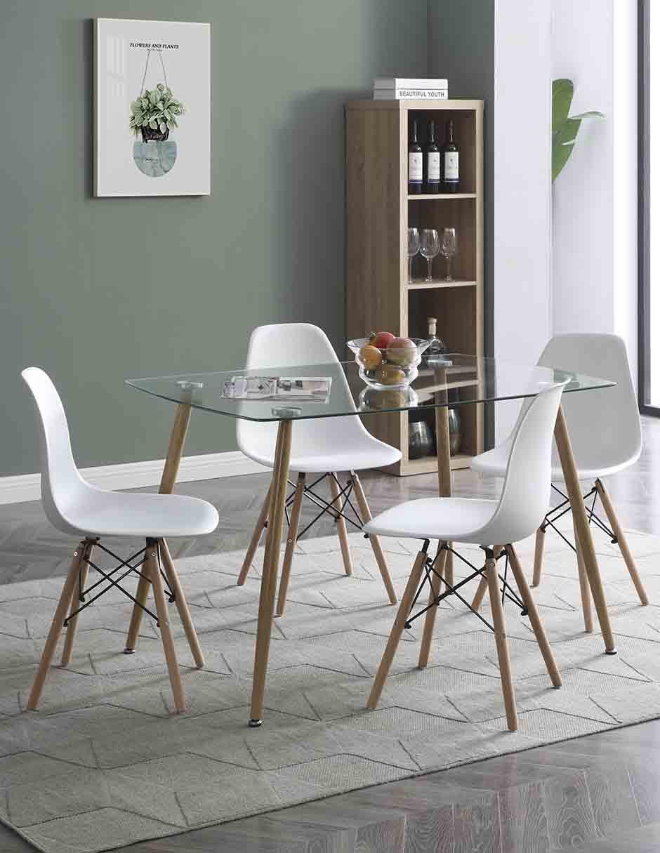 Comedor Munich con 4 sillas Oslo - Blanco – Tugow