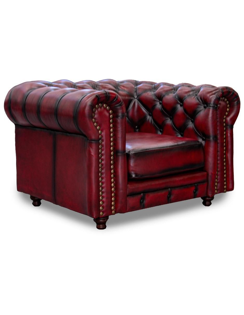 Sillón Confortopiel Chesterfield estilo clásico renovado de madera pino