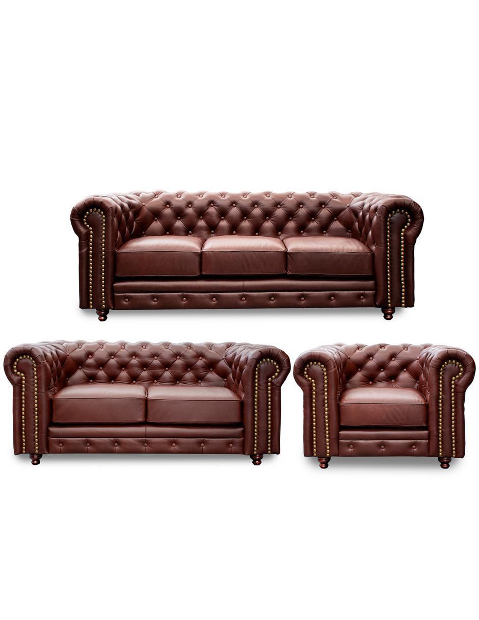 Sala 3 piezas Chesterfield de piel y vinil