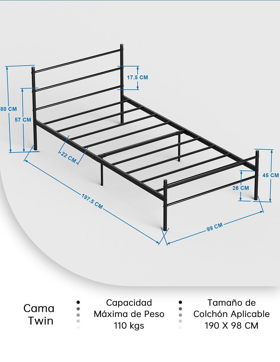Cama Primo Twin Frosted de metal individual 8