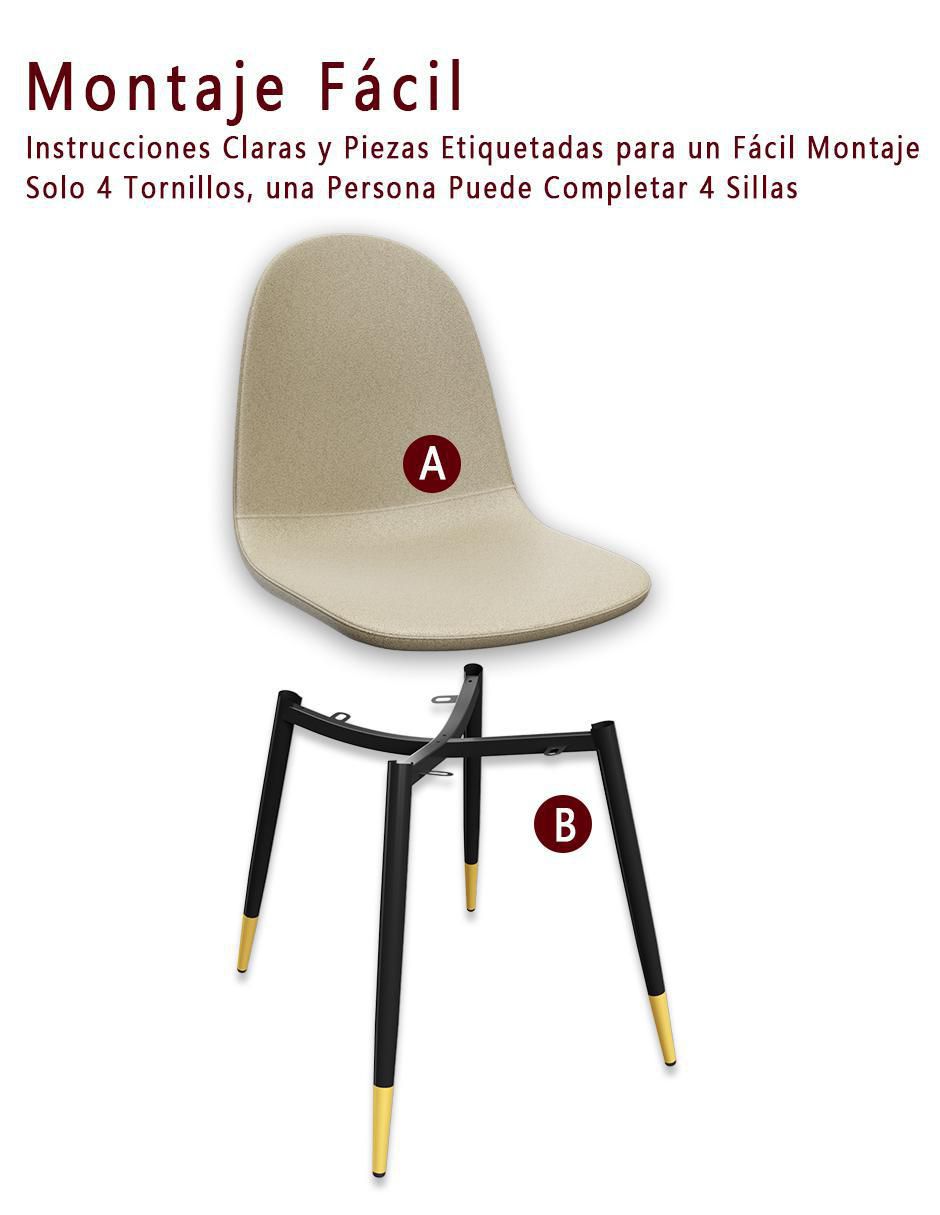 Juego de sillas 4 piezas CHARLTON BEIGE GOLD de vinipiel 6