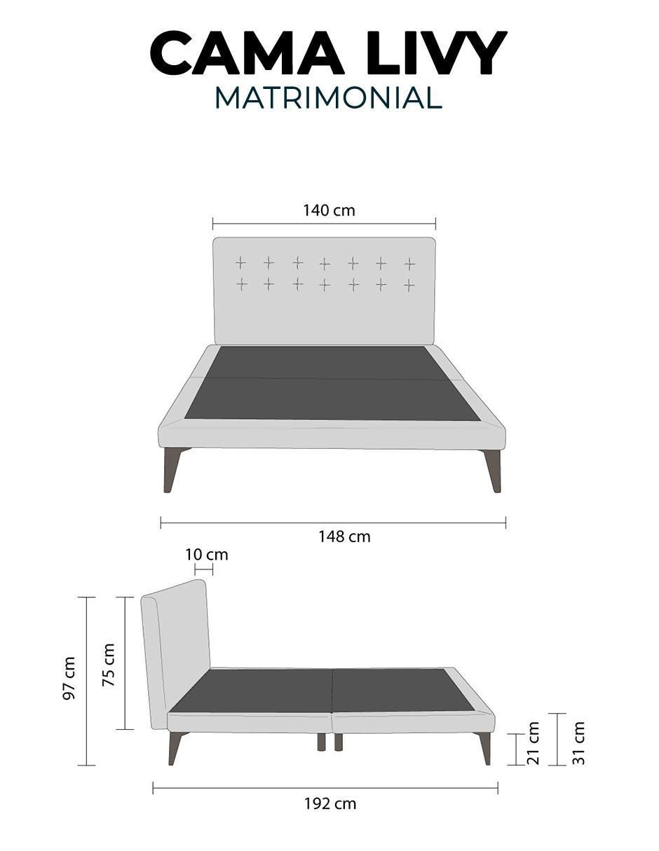 Cama roomi livy matrimonial con cabecera "de" metal