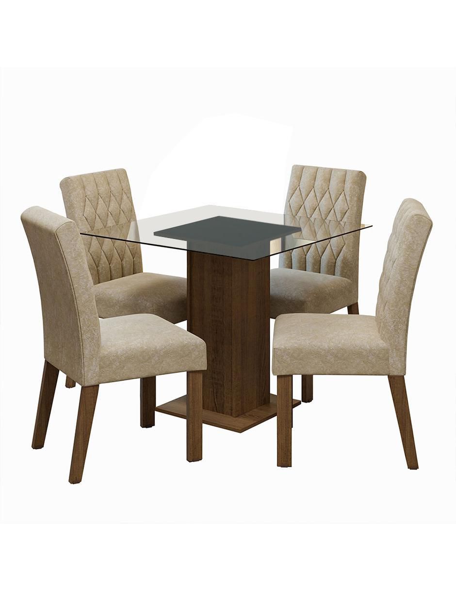 Comedor Noemi para 4 personas de cristal y madera