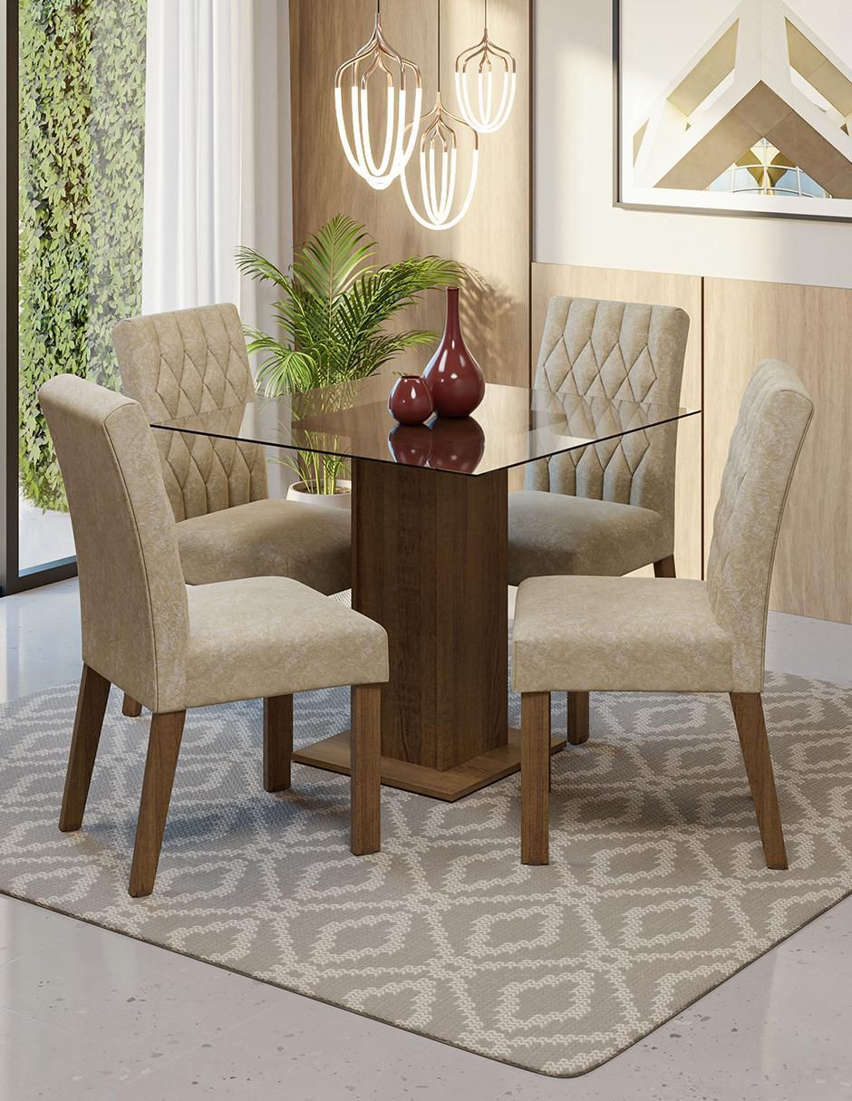 Comedor Noemi para 4 personas de cristal y madera 5