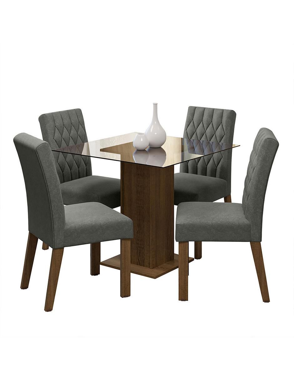 Comedor Noemi para 4 personas de cristal y madera 5