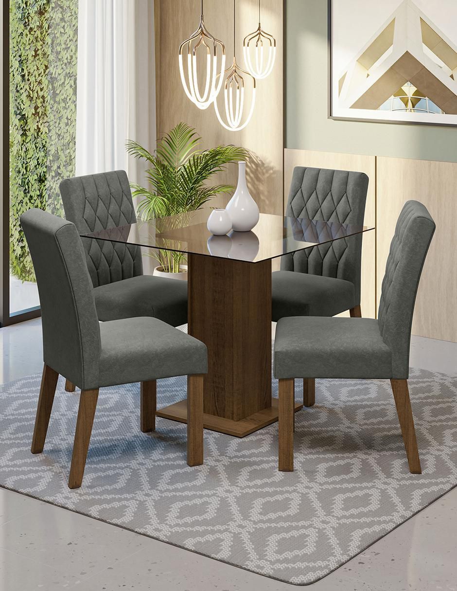 Comedor Noemi para 4 personas de cristal y madera 6