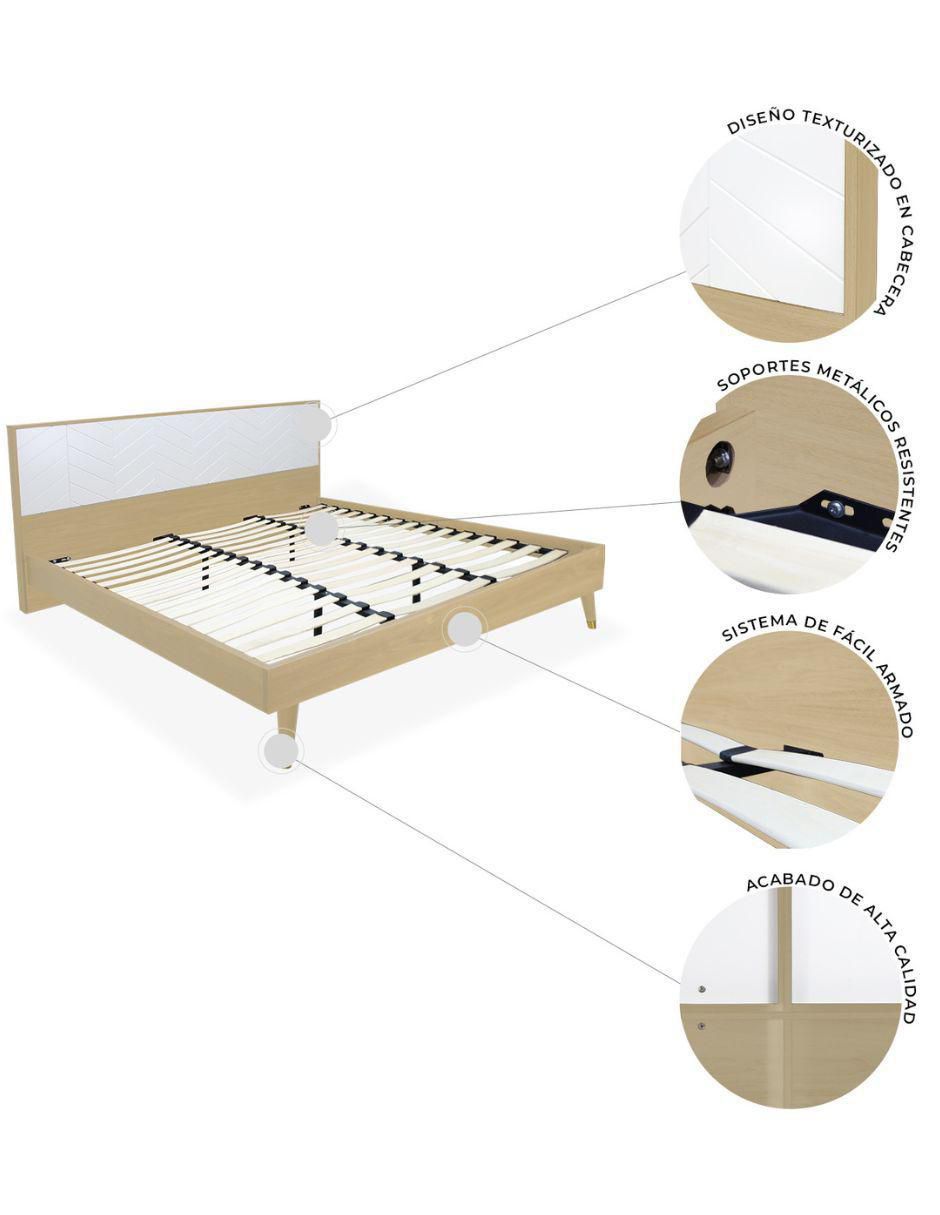 Cama Teramo Encino de madera queen size 9