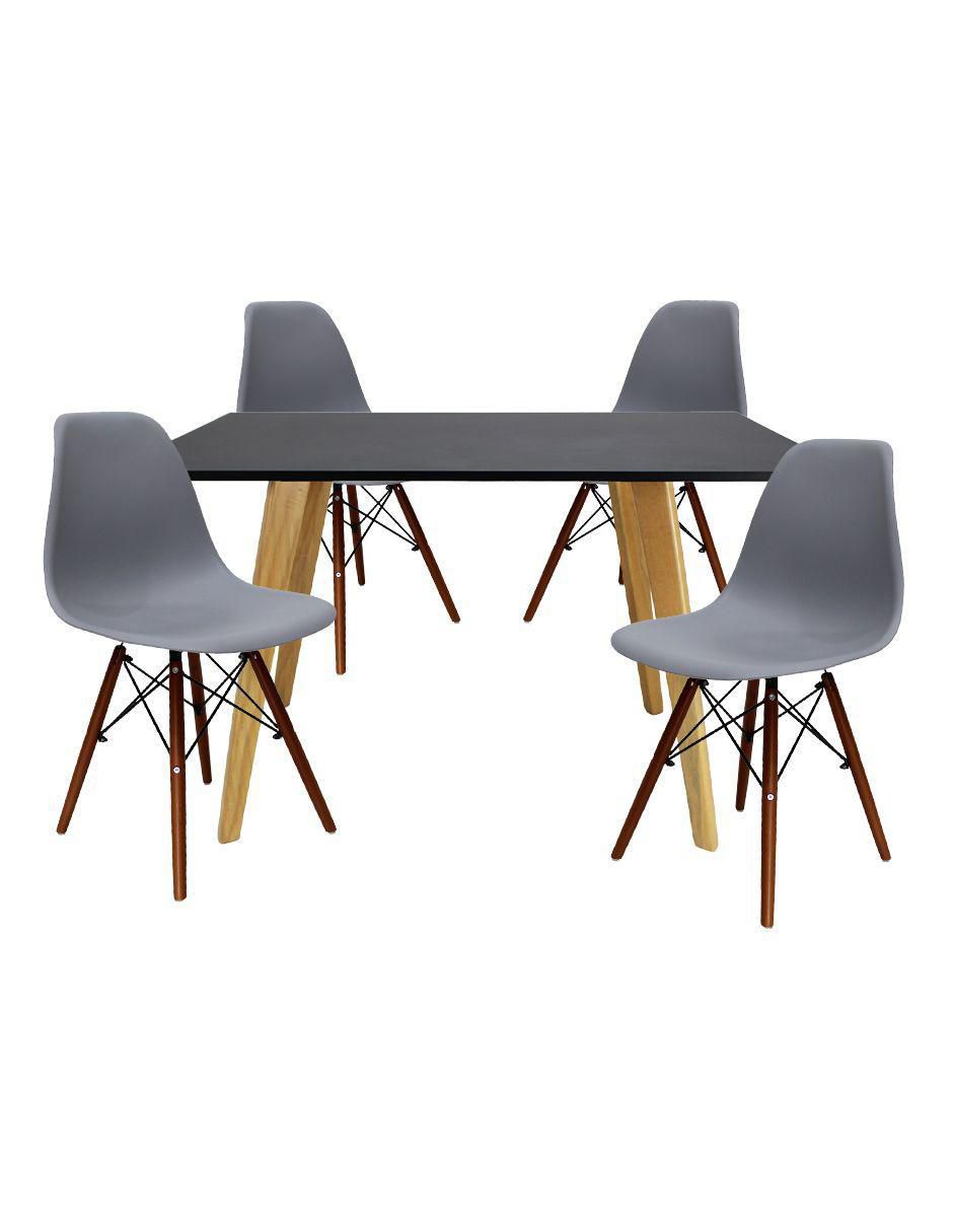 "comedor" frankfurt rectangular negro con sillas oslo nogal mundo in "para" 4 personas "de" madera