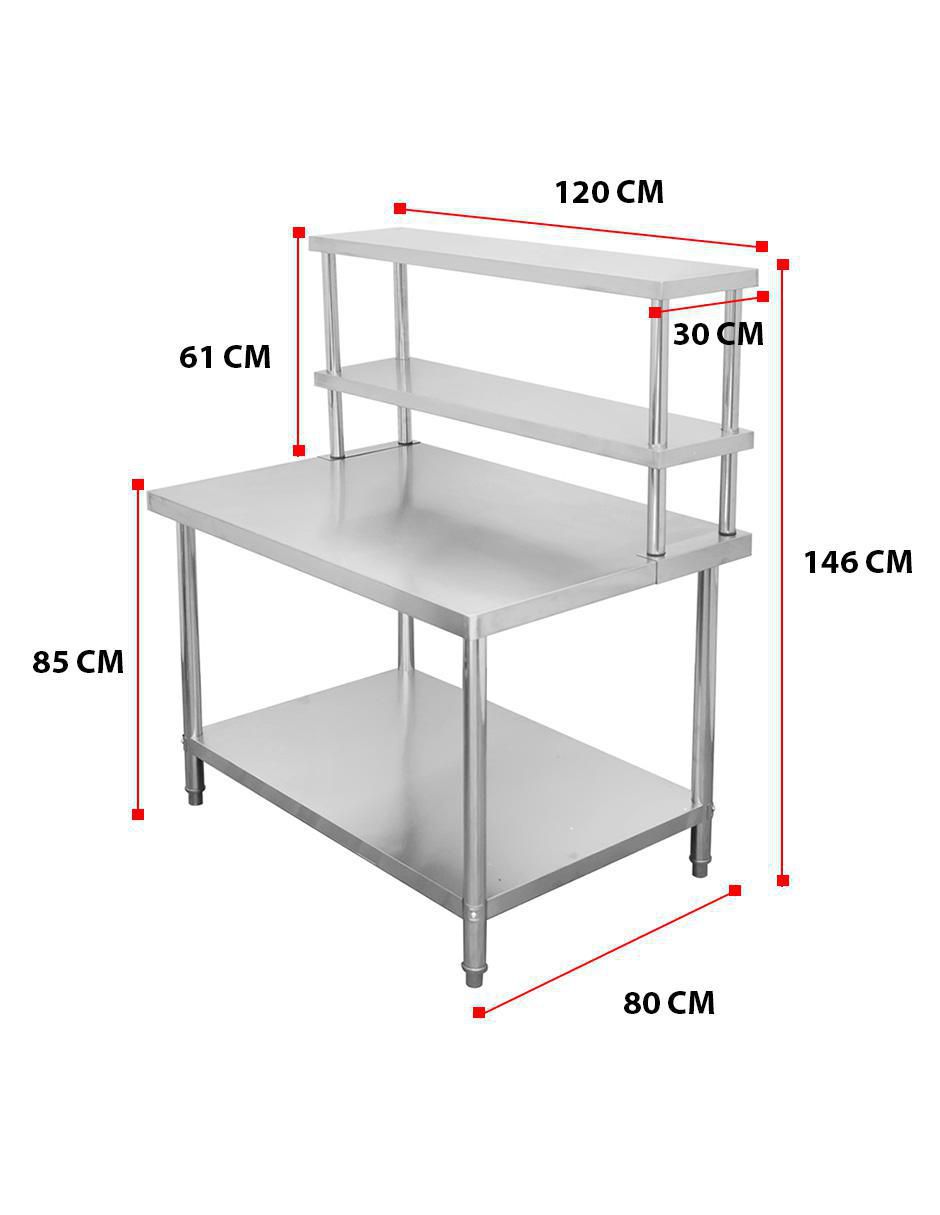 Mesa armable con entrepaño y repisa de acero inoxidable 10
