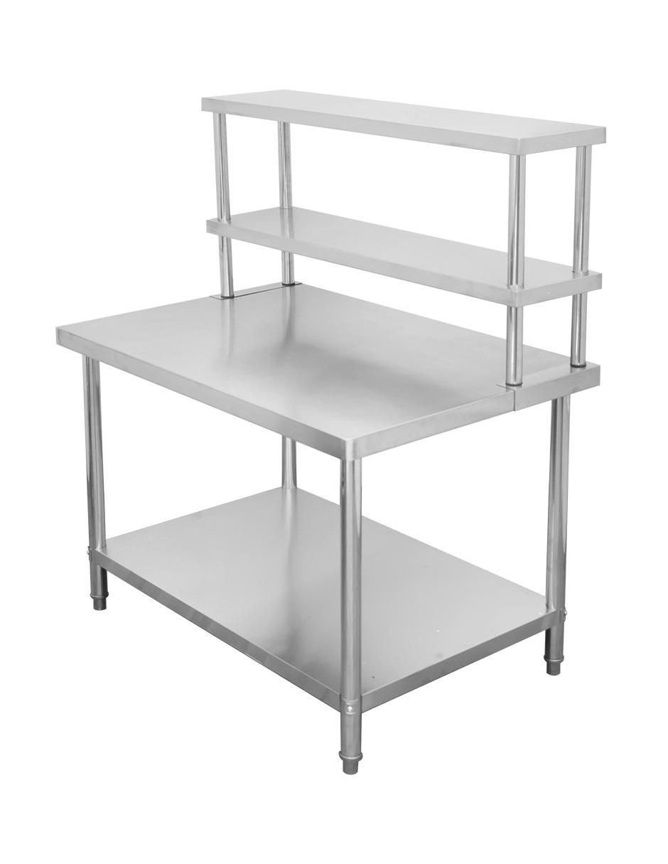 Mesa armable con entrepaño y repisa de acero inoxidable 5