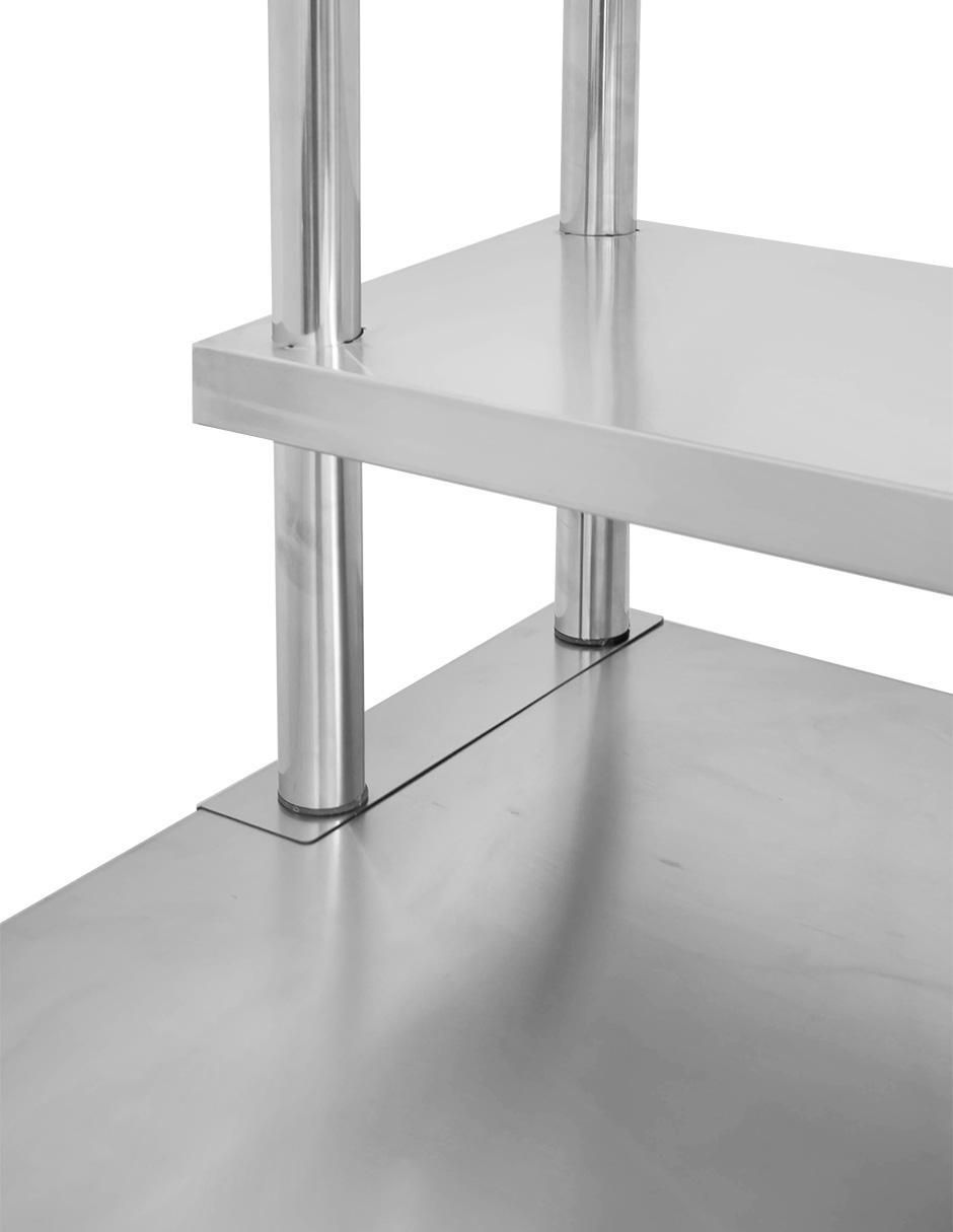 Mesa armable con entrepaño y repisa de acero inoxidable 6