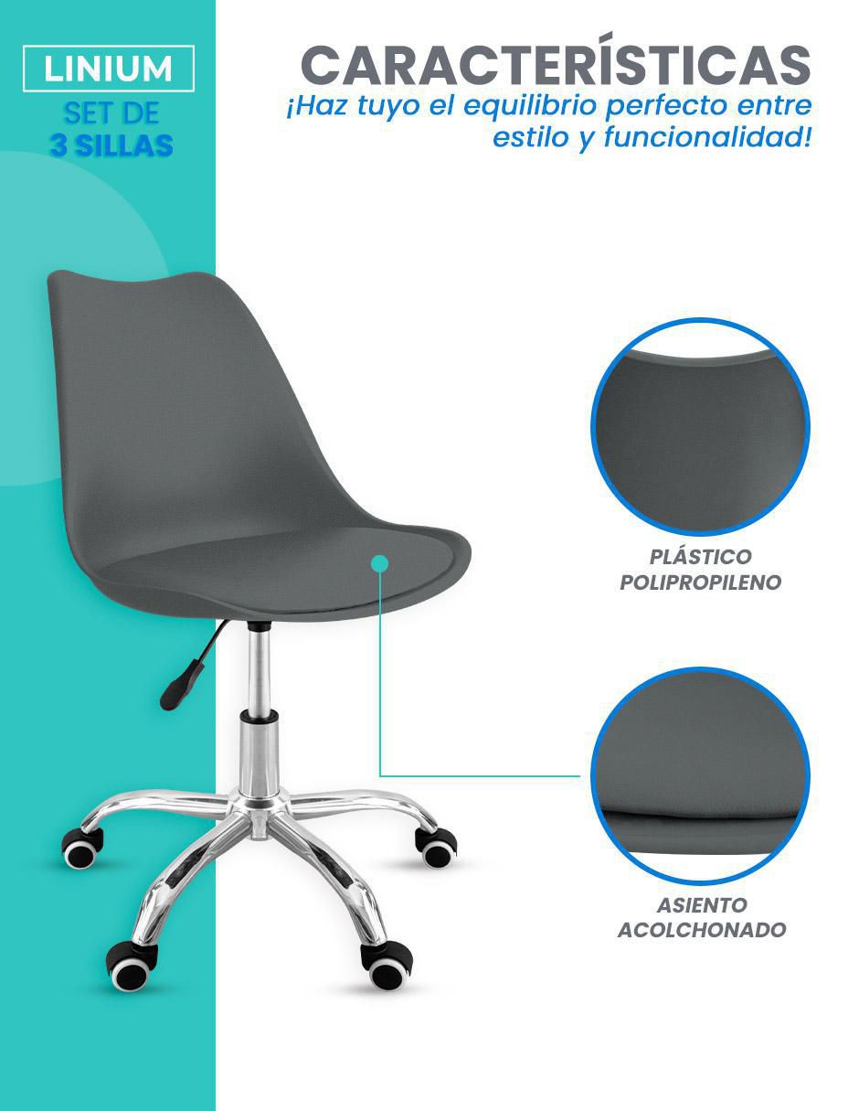 Silla de escritorio 3 "piezas" sin familia linium "de" plástico y metal adulto