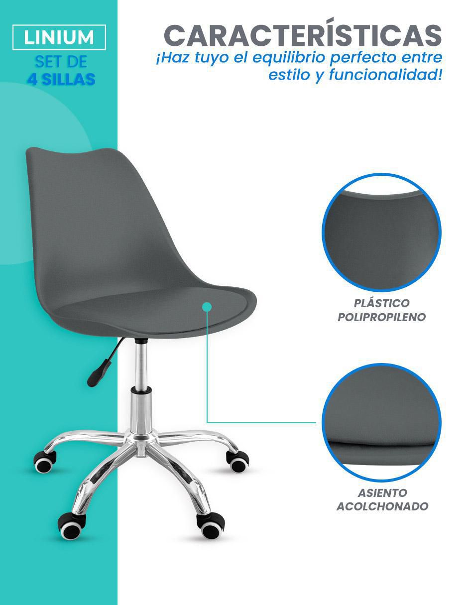 Silla de escritorio 4 "piezas" sin familia linium "de" plástico y metal adulto
