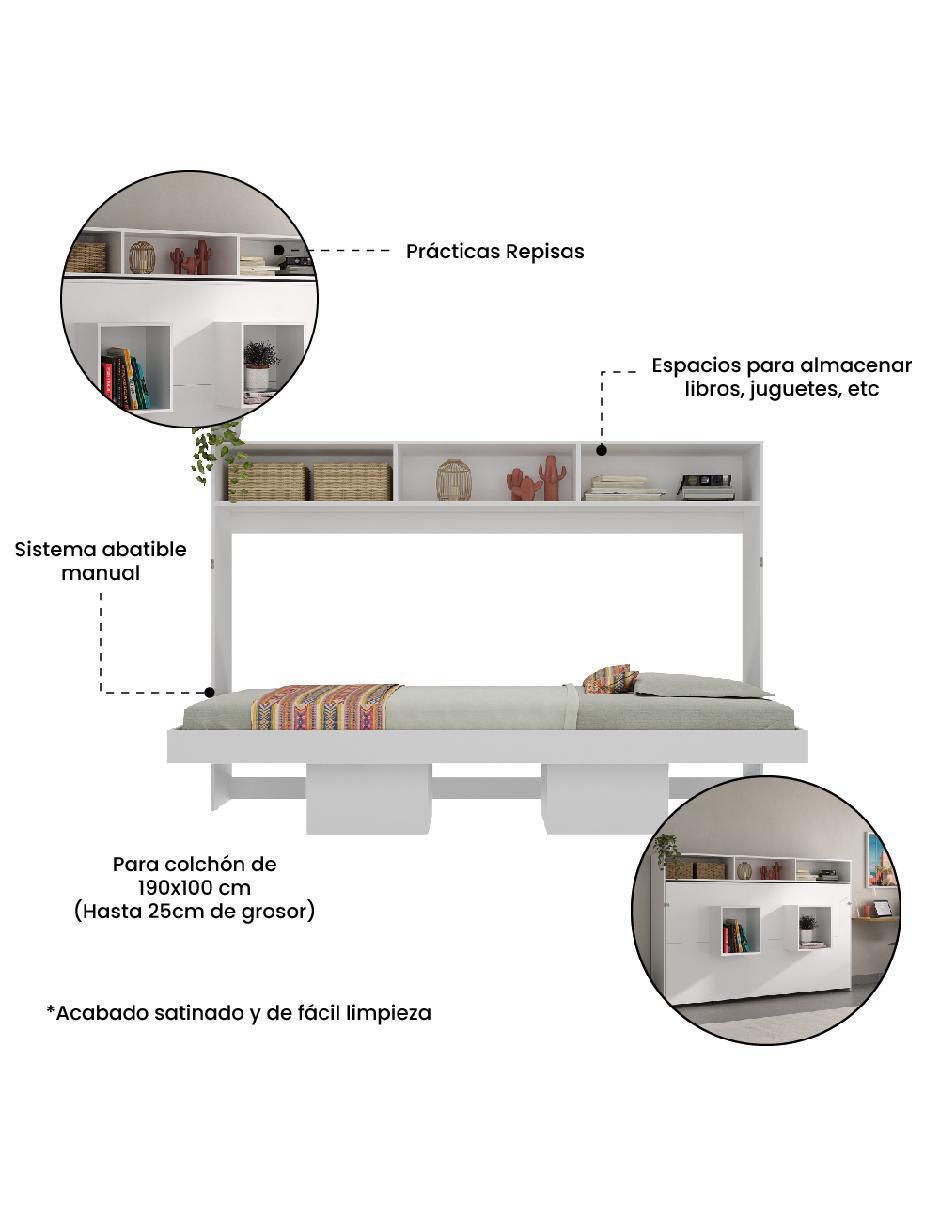 Cama abatible con repisas de MDF individual 5