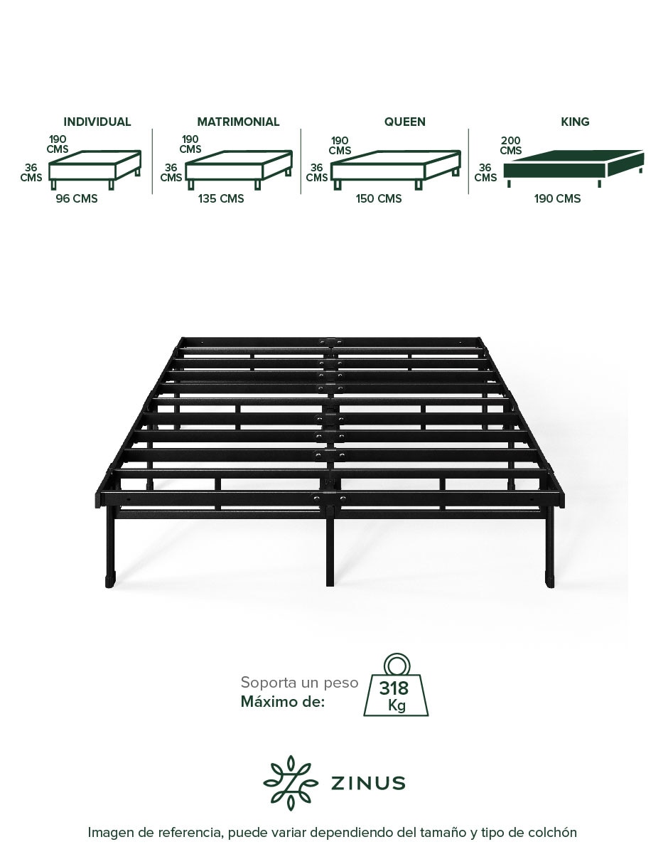 Base para cama armable Justin de acero inoxidable 8