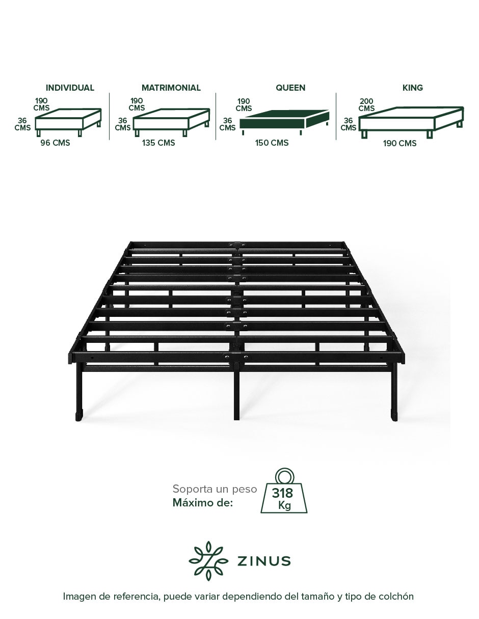 Base para cama armable Justin de acero inoxidable