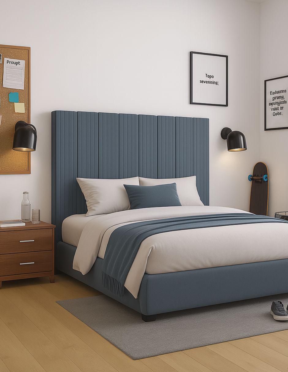 Cama modern Luxury Vixy Oxford con luz LED para joven de tela