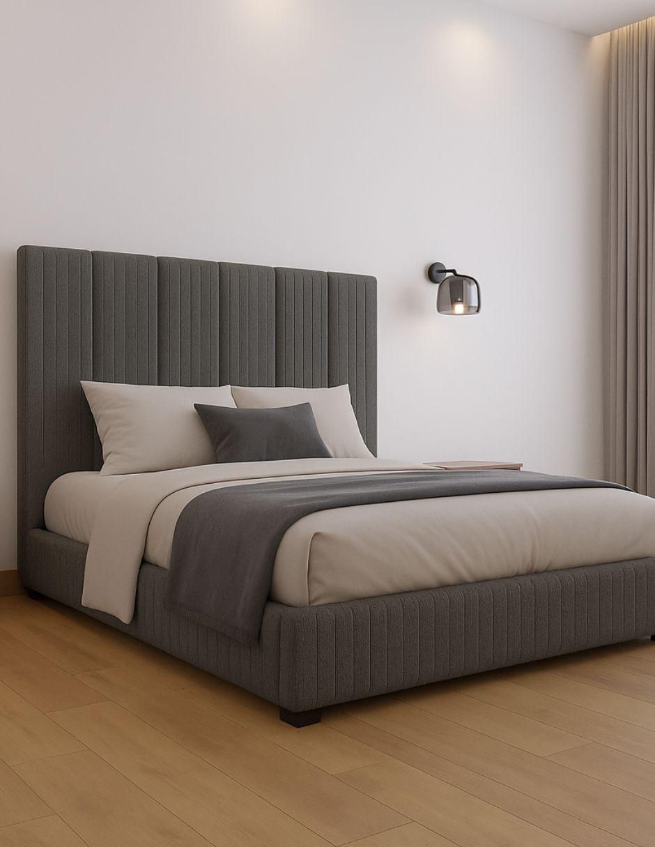 Cama modern Luxury Vixy Oxford con luz LED para joven de tela