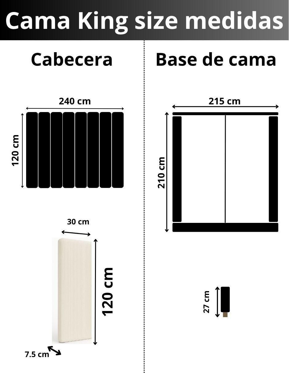 Cama Moder Luxury Vixy Ivory con luz LED ambiental y patrones de cabecera de 30 cm de tela
