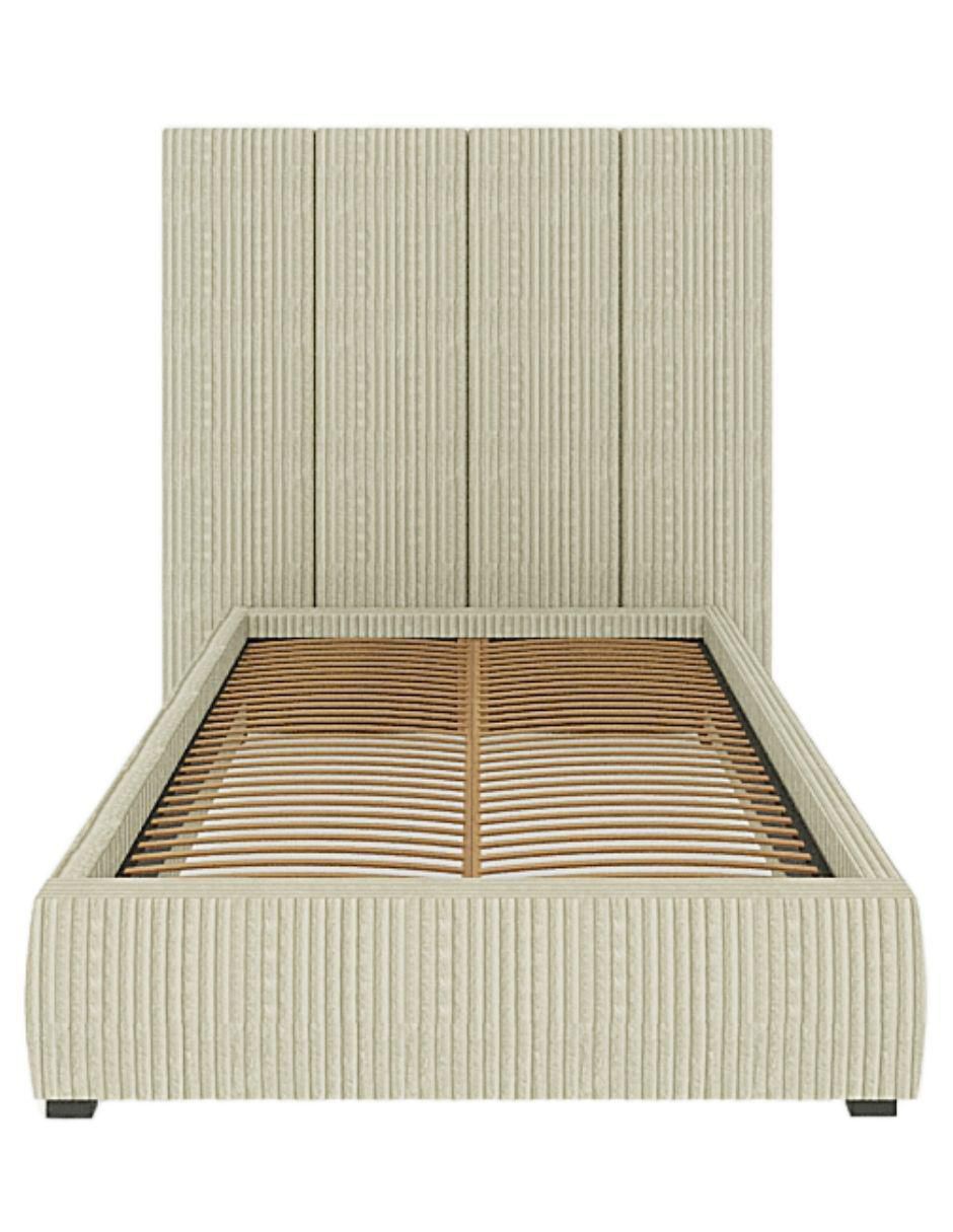 Cama Moder Luxury Vixy Ivory con luz LED ambiental y patrones de cabecera de 30 cm de tela