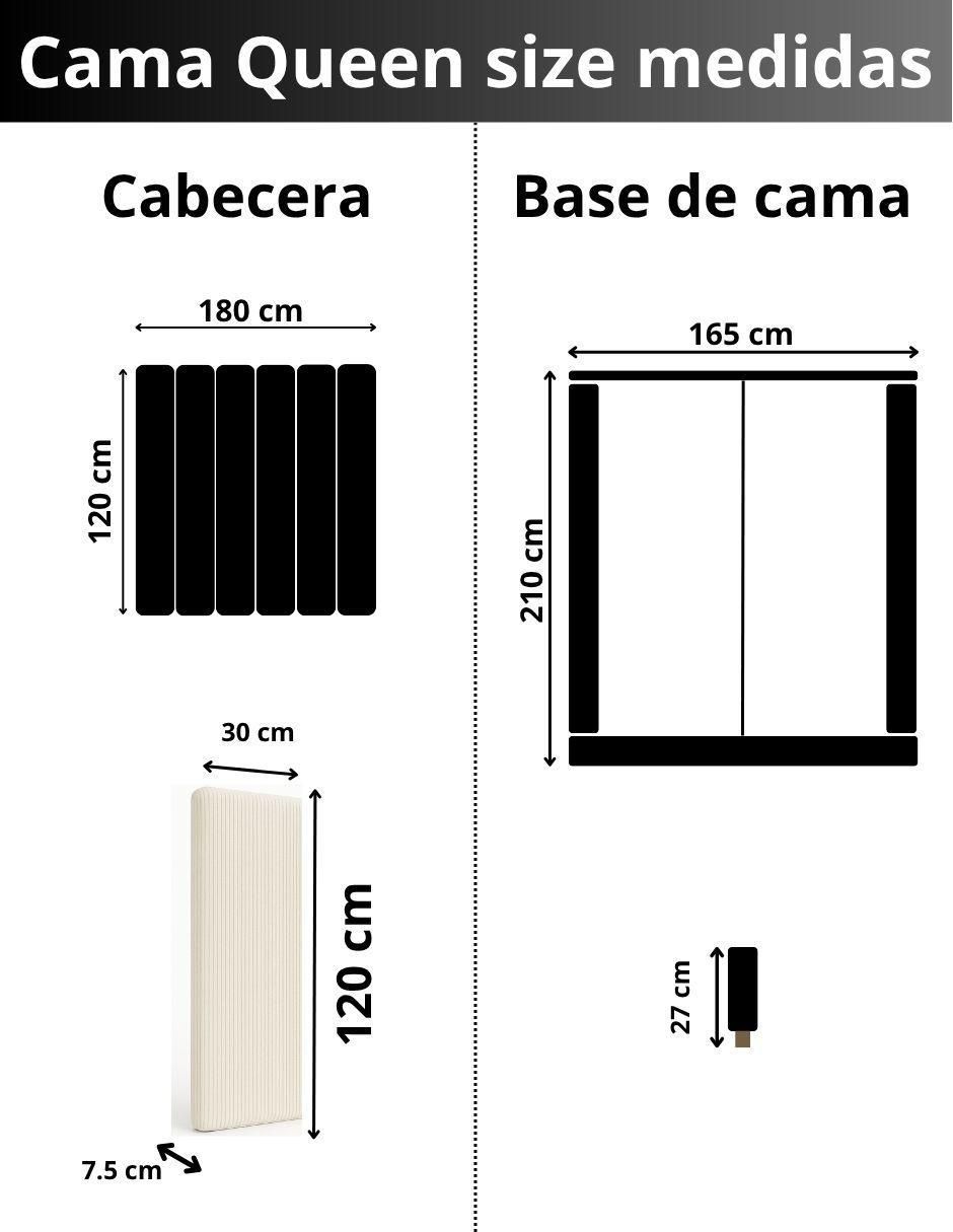 Cama Moder Luxury Vixy Ivory con luz LED ambiental y patrones de cabecera de 30 cm de tela 11