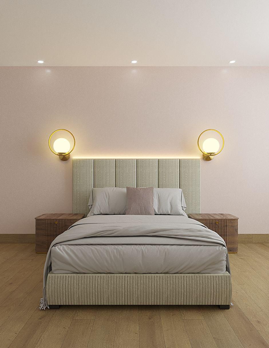Cama Moder Luxury Vixy Ivory con luz LED ambiental y patrones de cabecera de 30 cm de tela 8