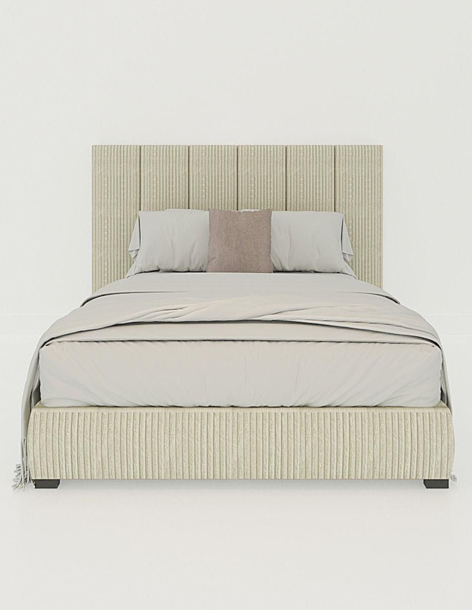 Cama Moder Luxury Vixy Ivory con luz LED ambiental y patrones de cabecera de 30 cm de tela 9