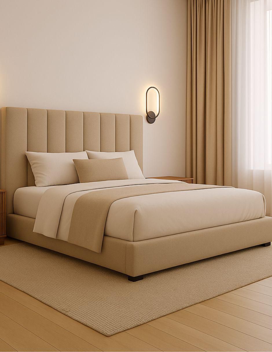 Cama Moder Luxury Imperio Plus con luz LED ambiental y patrones de cabecera de 30 cm de tela 3
