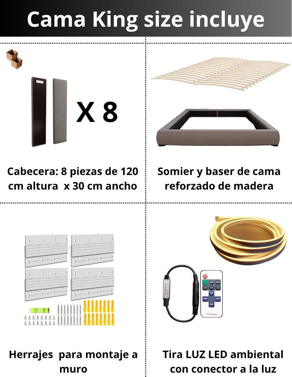 Cama Moder Luxury Imperio Plus con luz LED ambiental y patrones de cabecera de 30 cm de tela 6