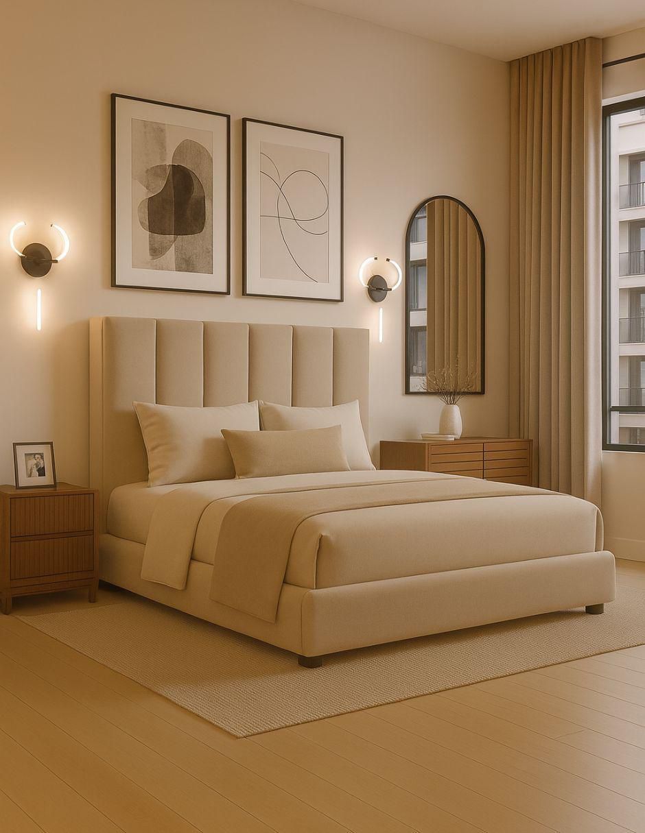 Cama Moder Luxury Imperio Plus con luz LED ambiental y patrones de cabecera de 30 cm de tela 6