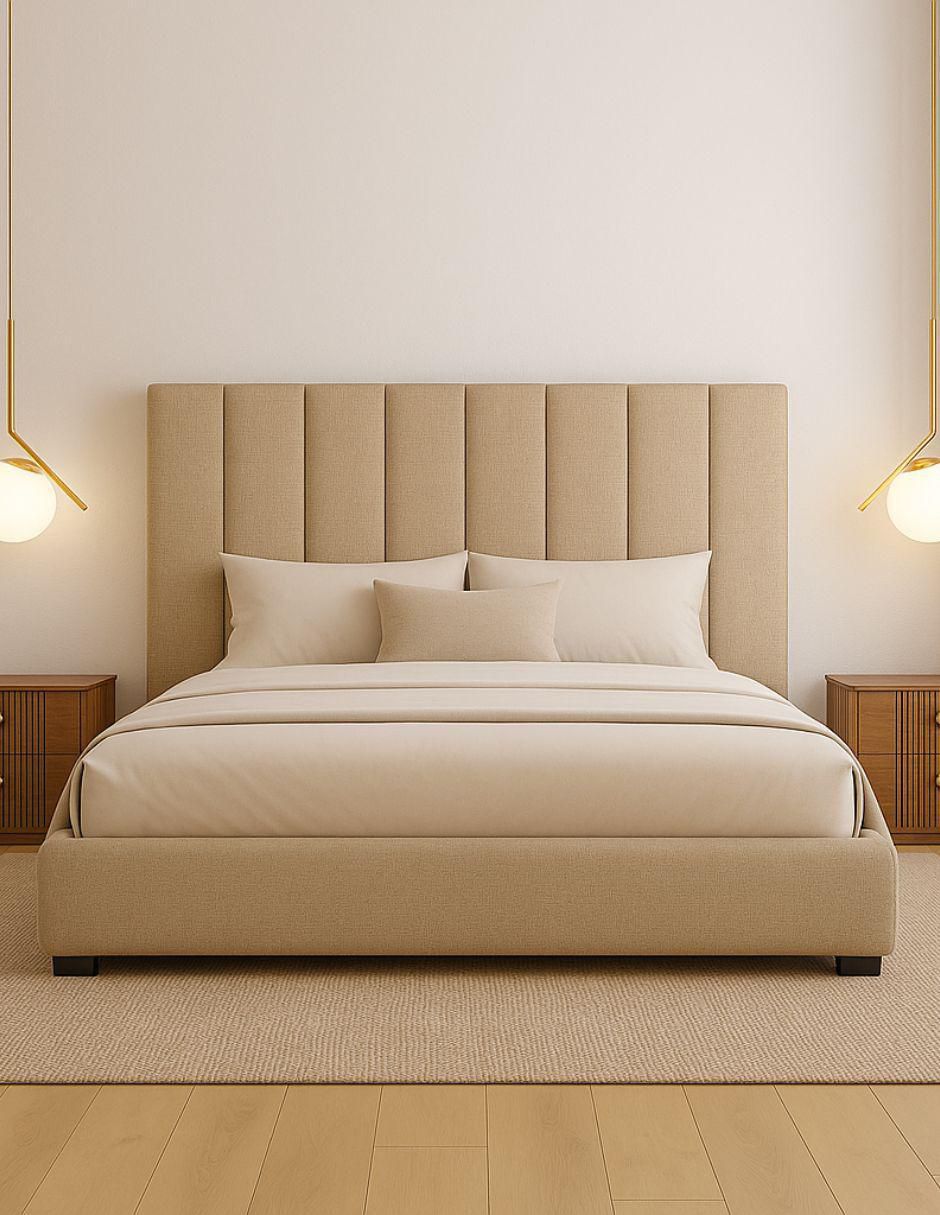 Cama Moder Luxury Kalahari con luz LED ambiental y patrones de cabecera de 30 cm de tela 6
