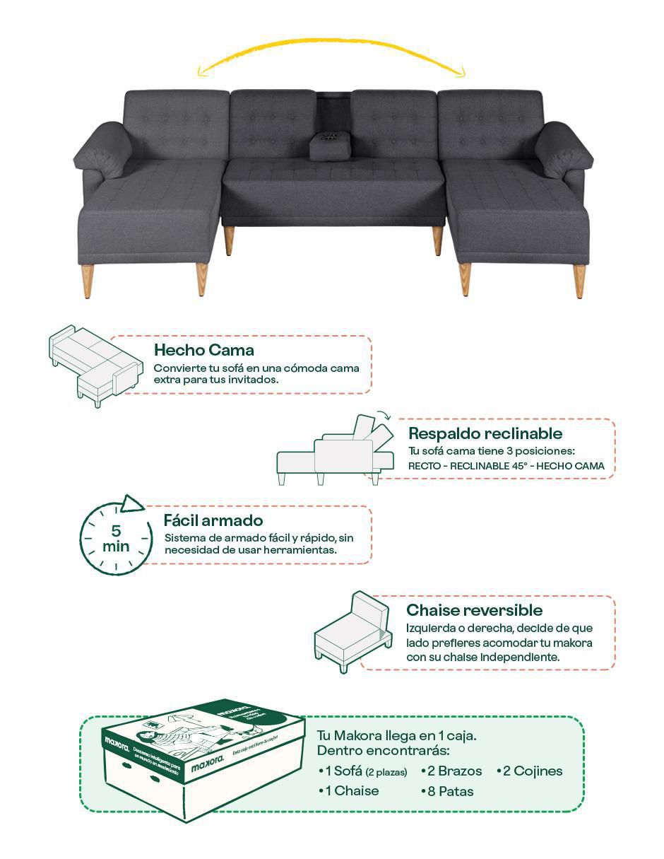 Sala modular brunello con memory foam reversible makora "de" lino
