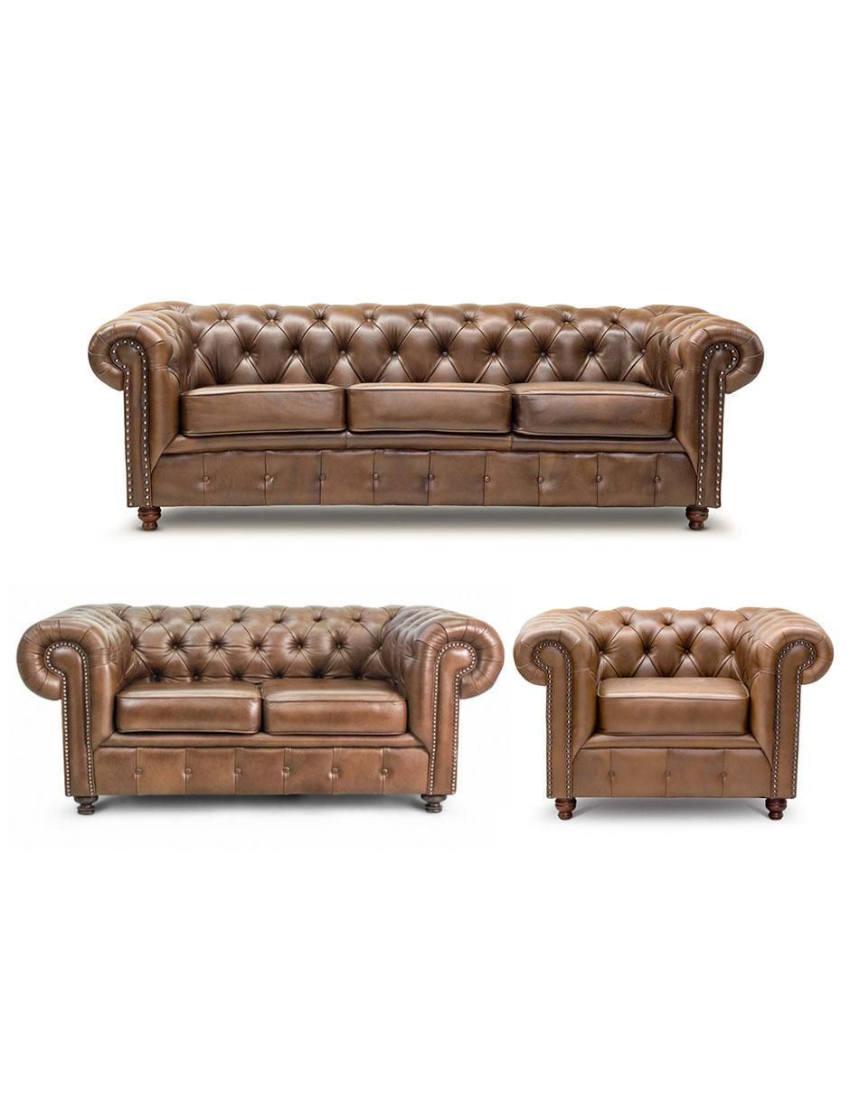 Sala 3 piezas Chesterfield de piel