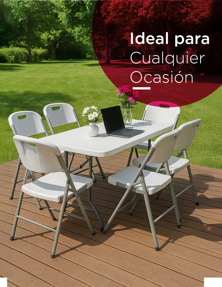 Juego de sillas plegables 6 piezas Folding Collection con estética moderna y detalles ergonómicos de plástico y metal adulto 4