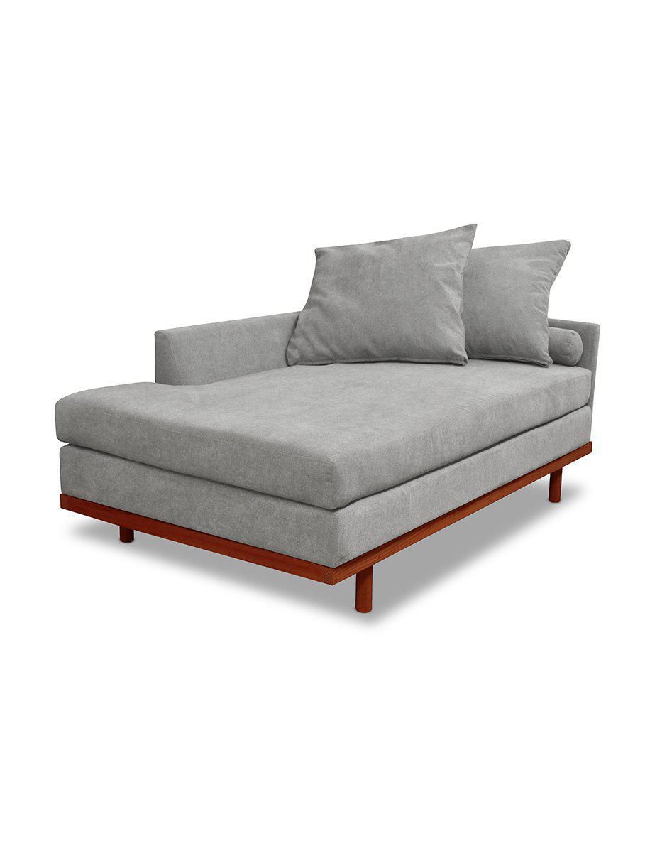 Sofá cama armable de madera y tela