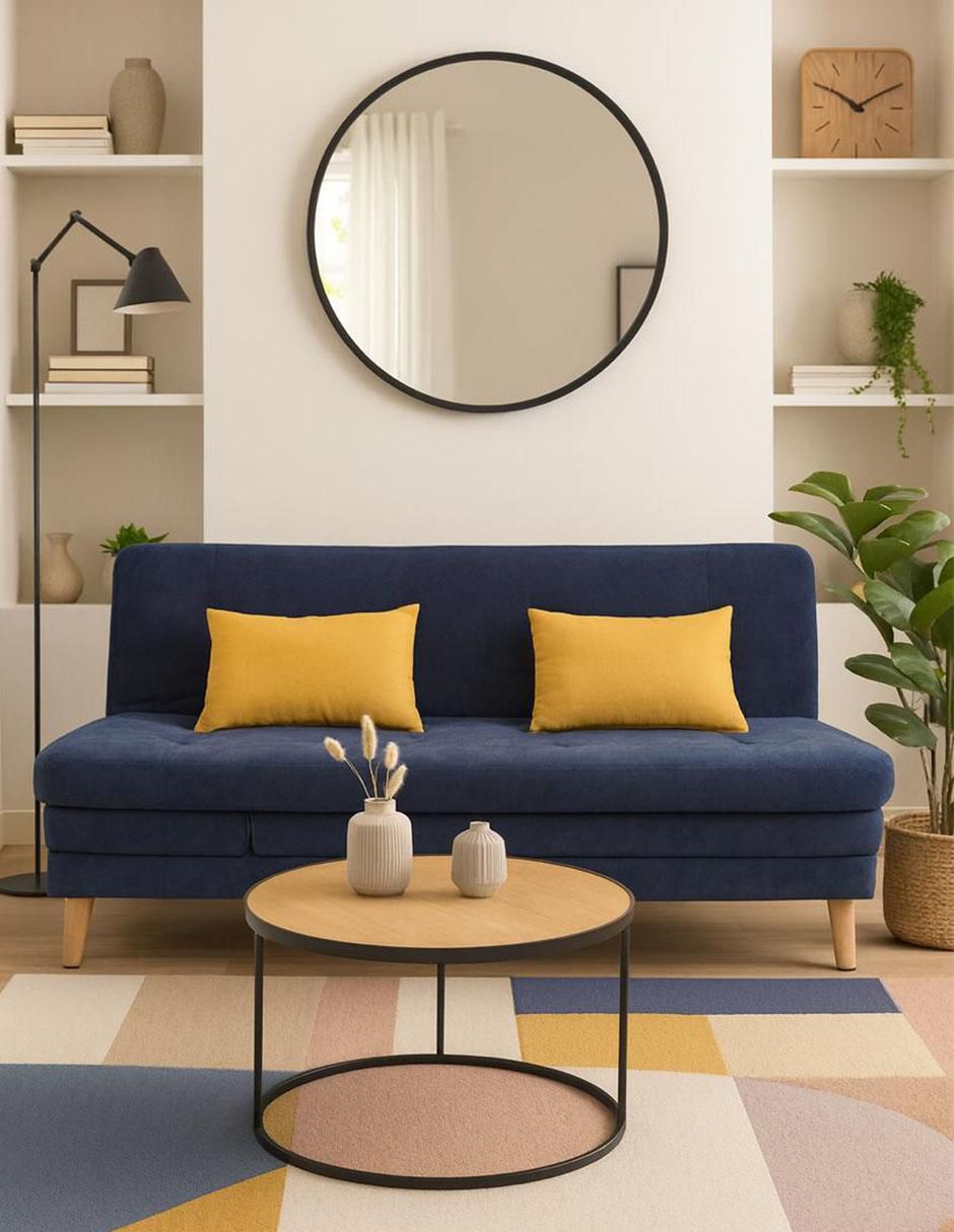 Sofá cama armable de madera y tela 5