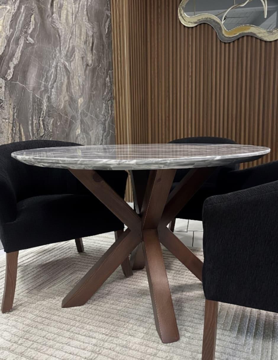 Mesa de comedor de madera y mármol 2