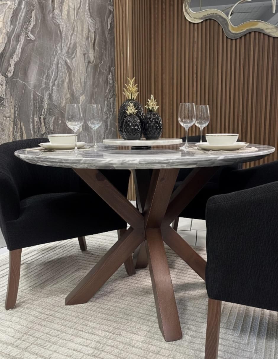 Mesa de comedor de madera y mármol 4