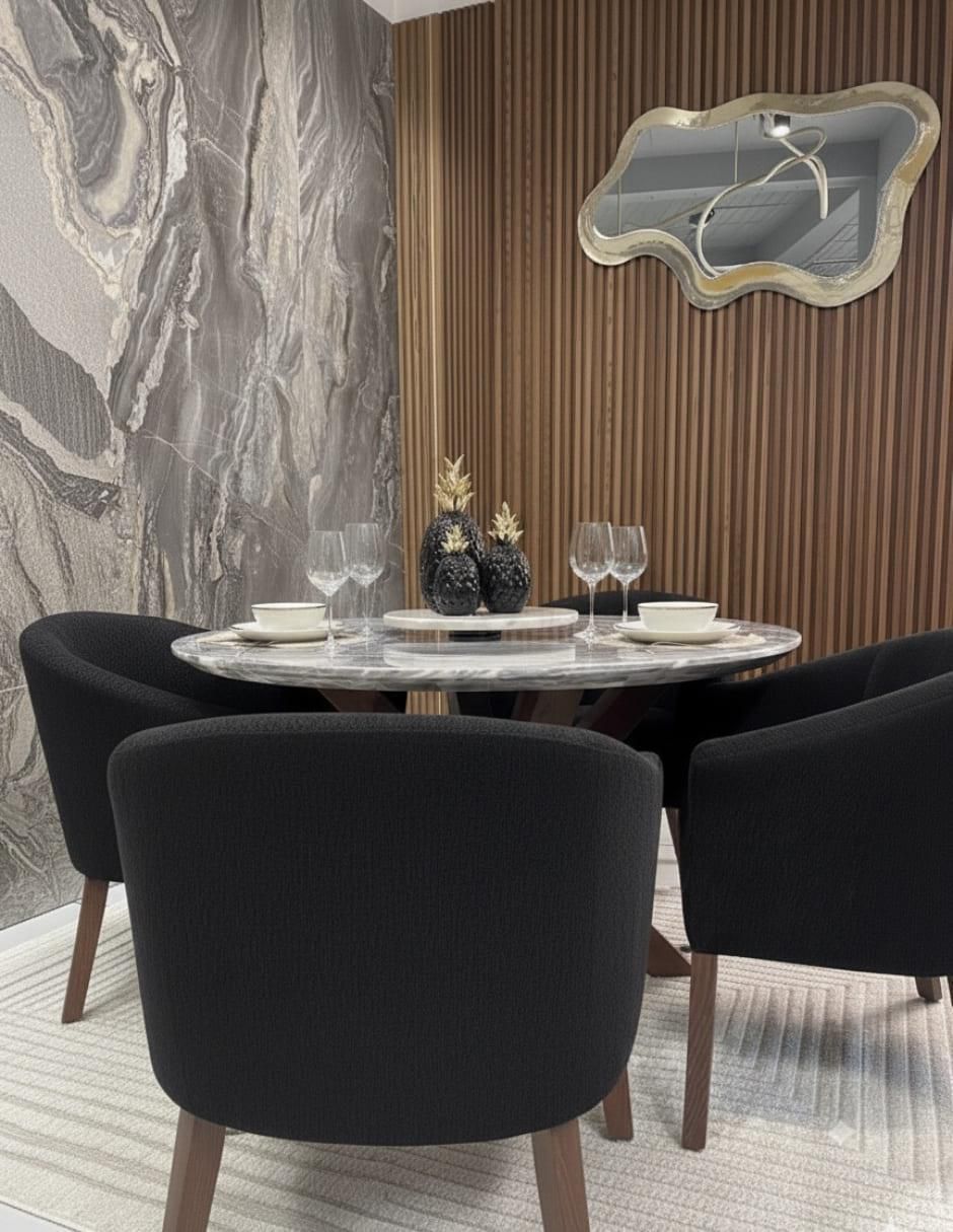 Mesa de comedor de madera y mármol 6