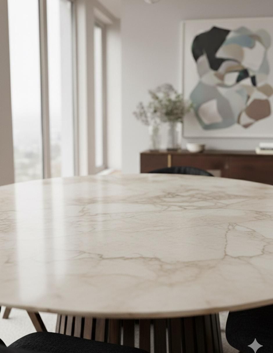 Mesa de comedor de madera y mármol 3