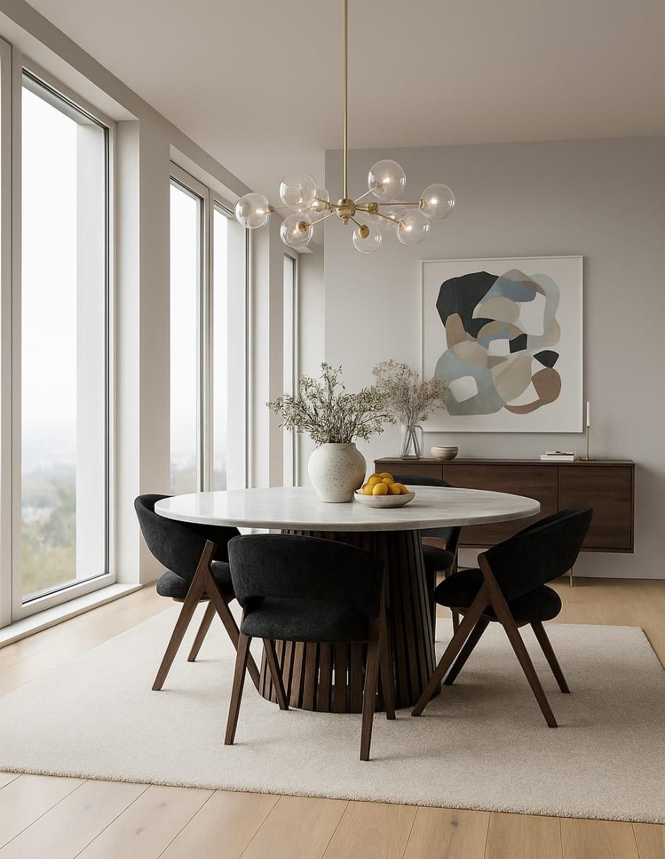 Mesa de comedor de madera y mármol 6