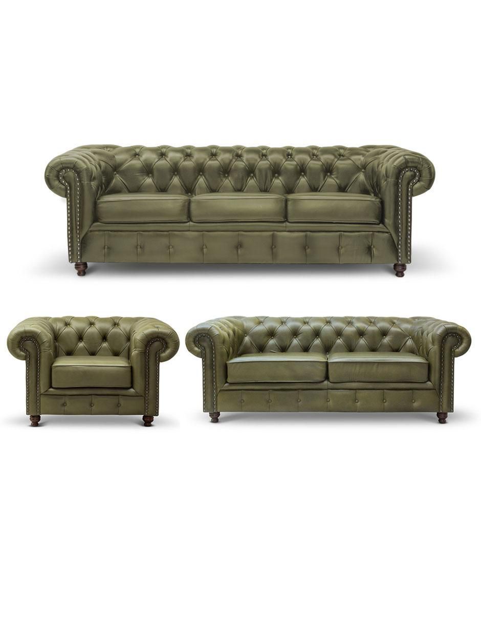 Sala 3 piezas Chesterfield de piel