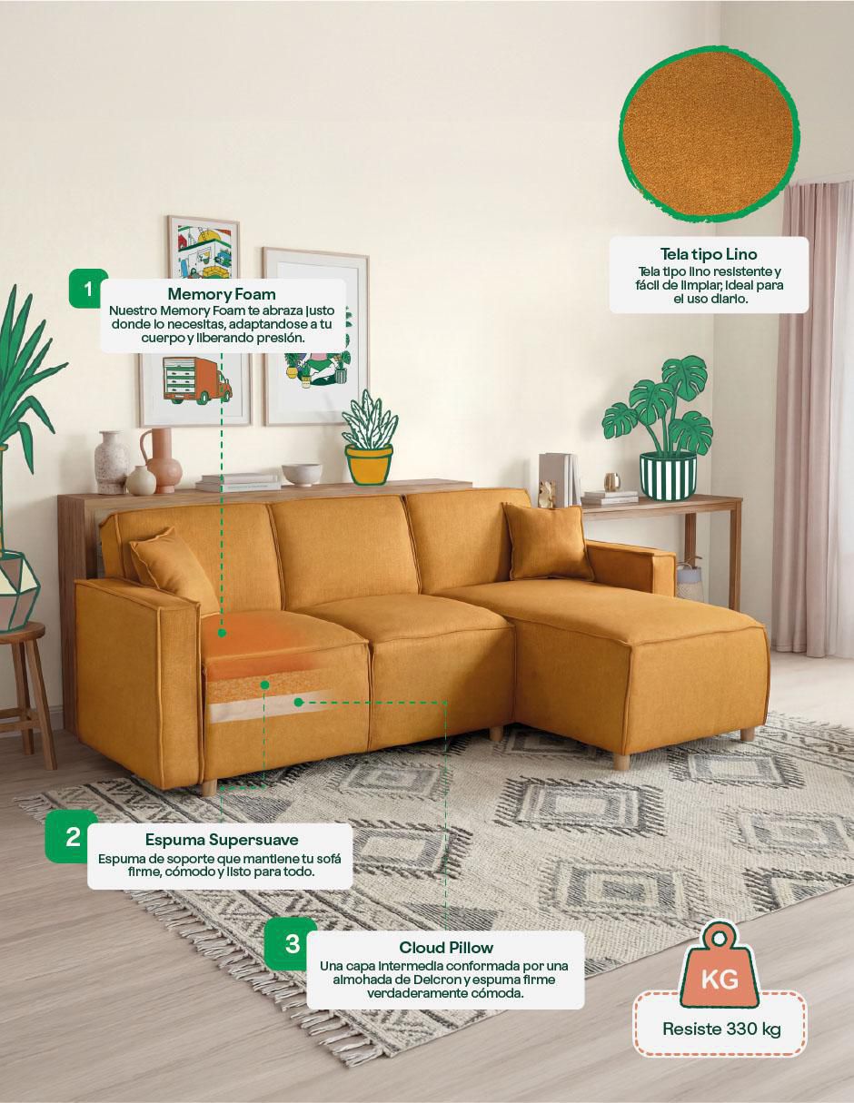 Sala modular bennet con memory foam makora "de" lino